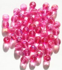 50 8mm Transparent Dark Pink AB Lustre Round Glass Beads
